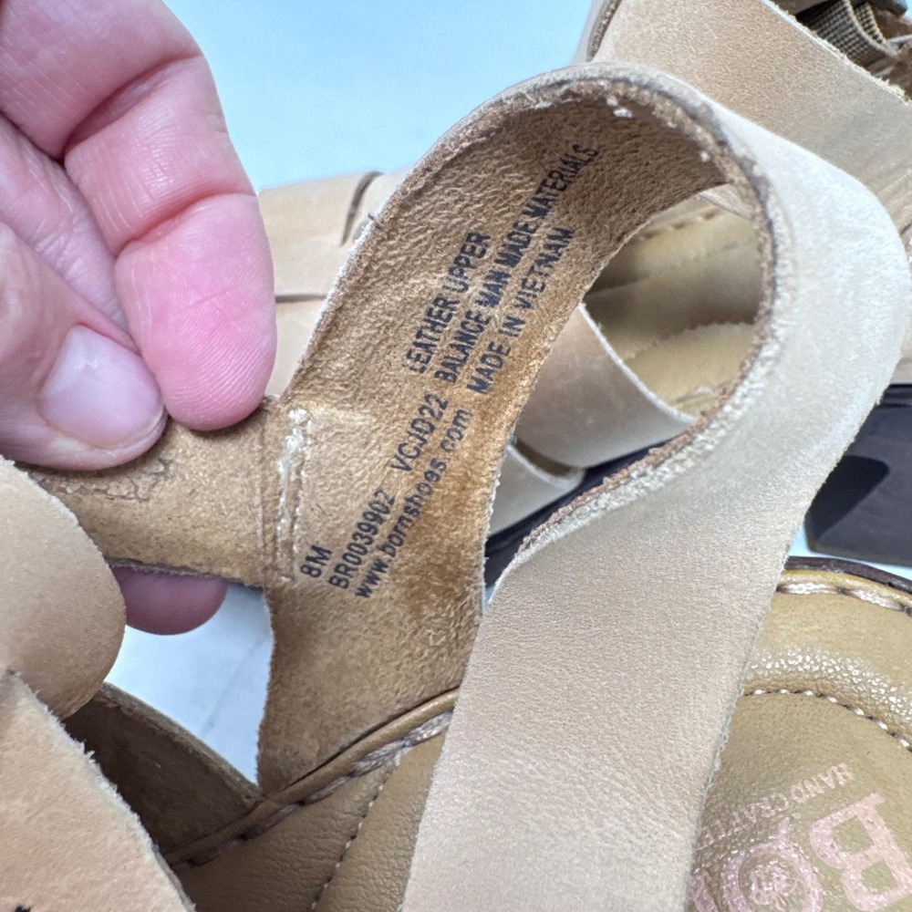 Born Fisherman Sandals Tan 8M Leather Strappy Block Heel Comfort Earthy Neutral - Picture 2 of 7